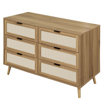 Modern 6 Drawer Wood Dresser Cabinet in Walnut Finish for Bedroom Storage