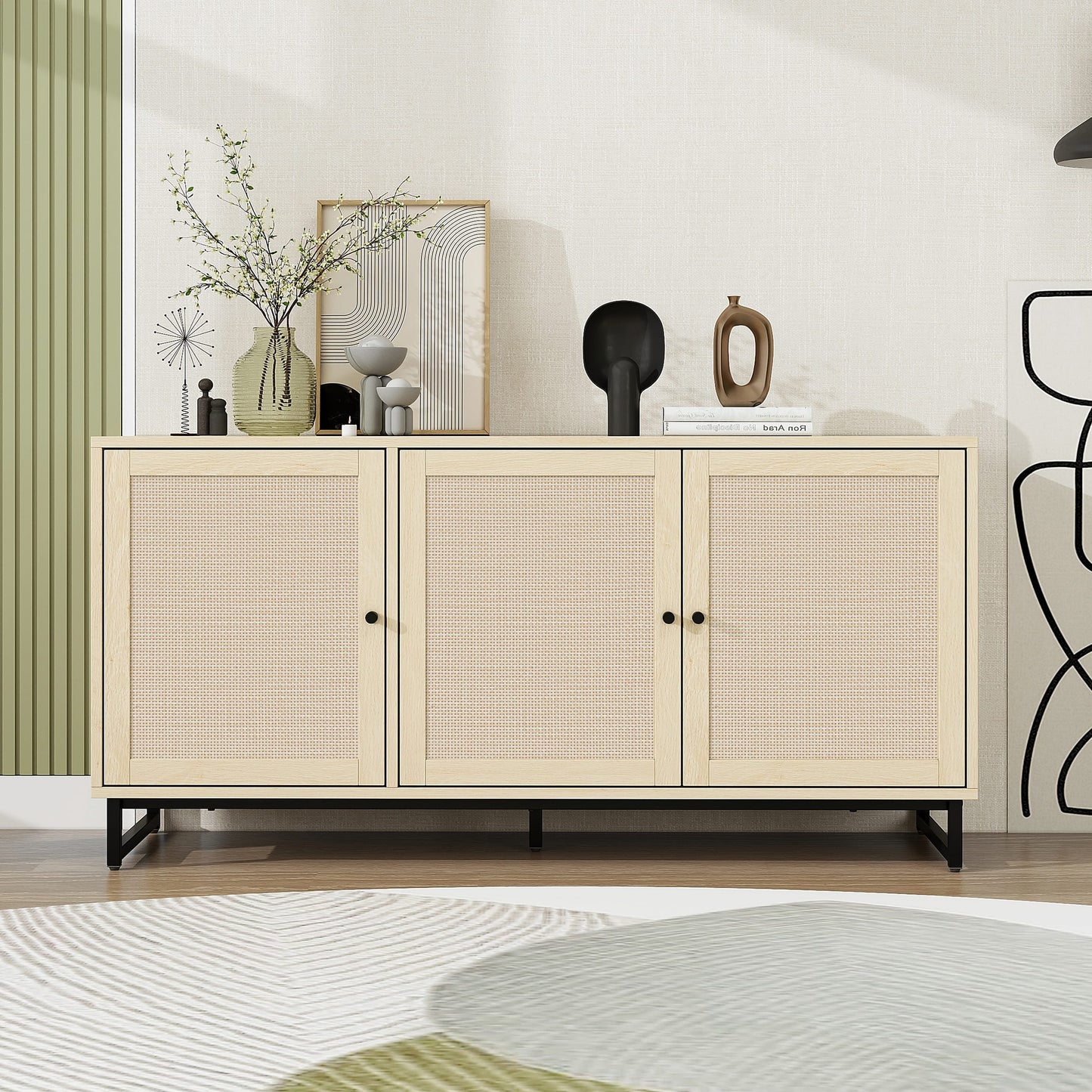 3 Door Cabinet and Sideboard Accent Storage Cabinet Engineered Rattan