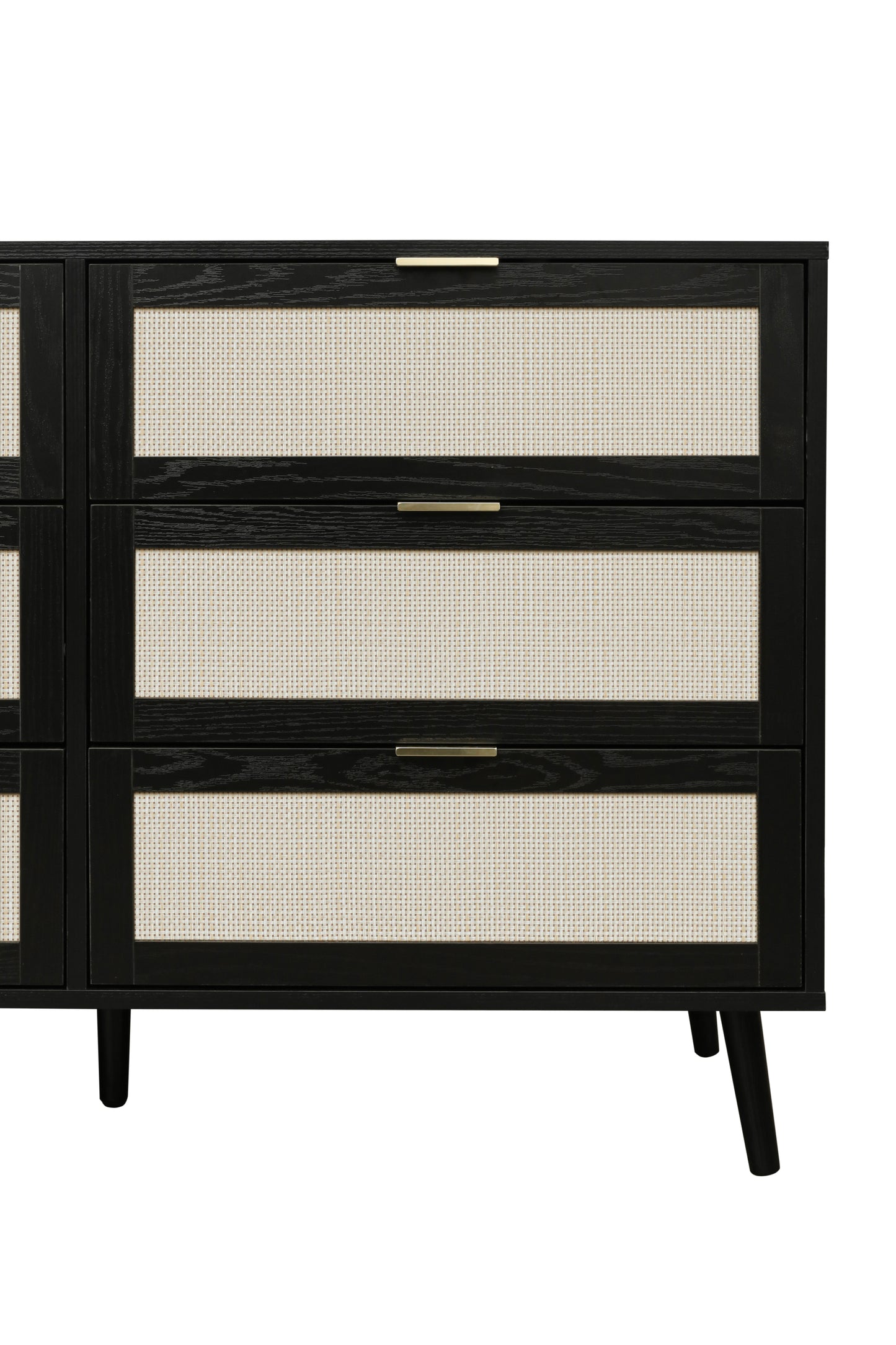 Modern 6 Drawer Dresser Black Wood Storage Cabinet for Bedroom or Living Room Furniture