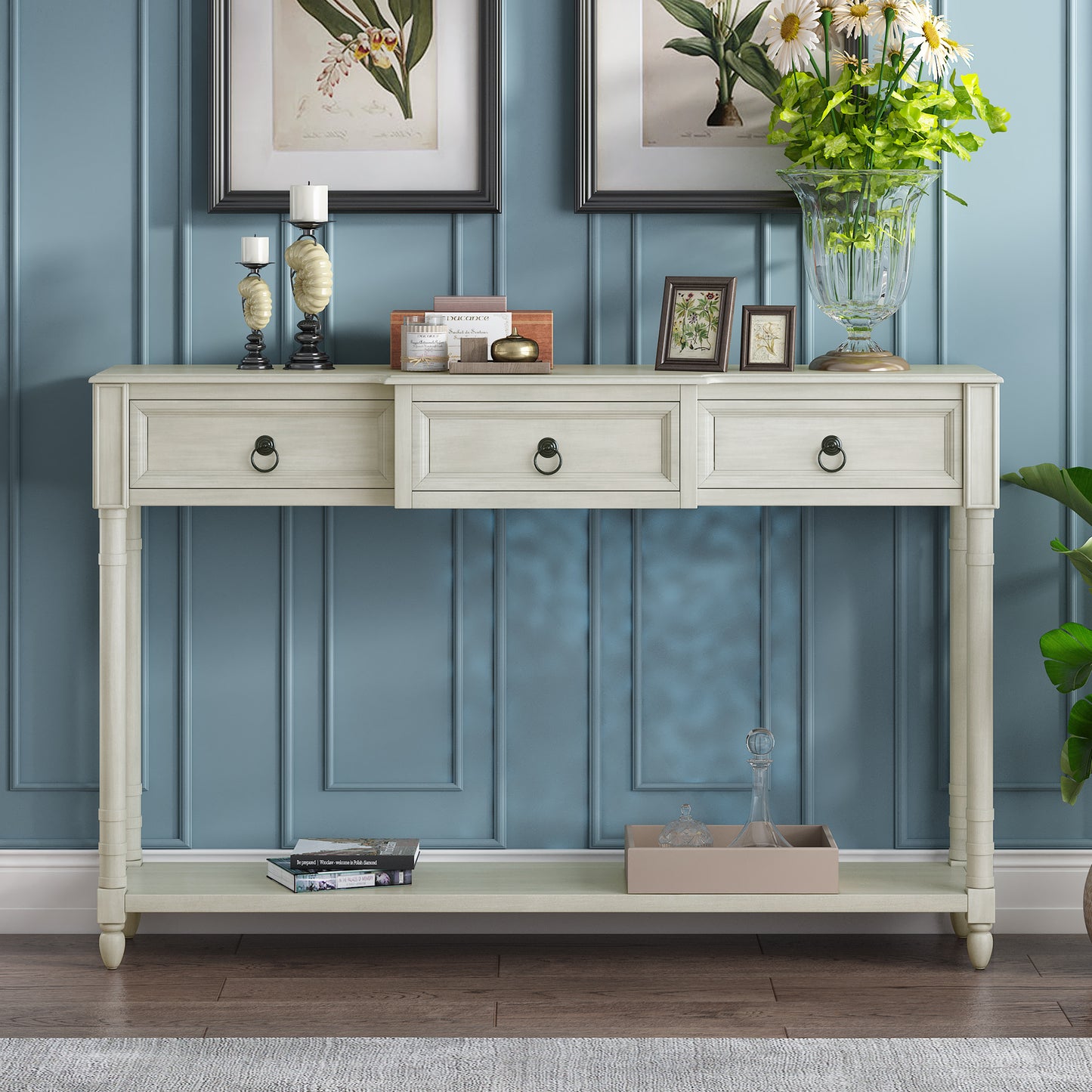 Console Table Sofa Table With Drawers For Entryway With Projecting Drawers And Long Shelf