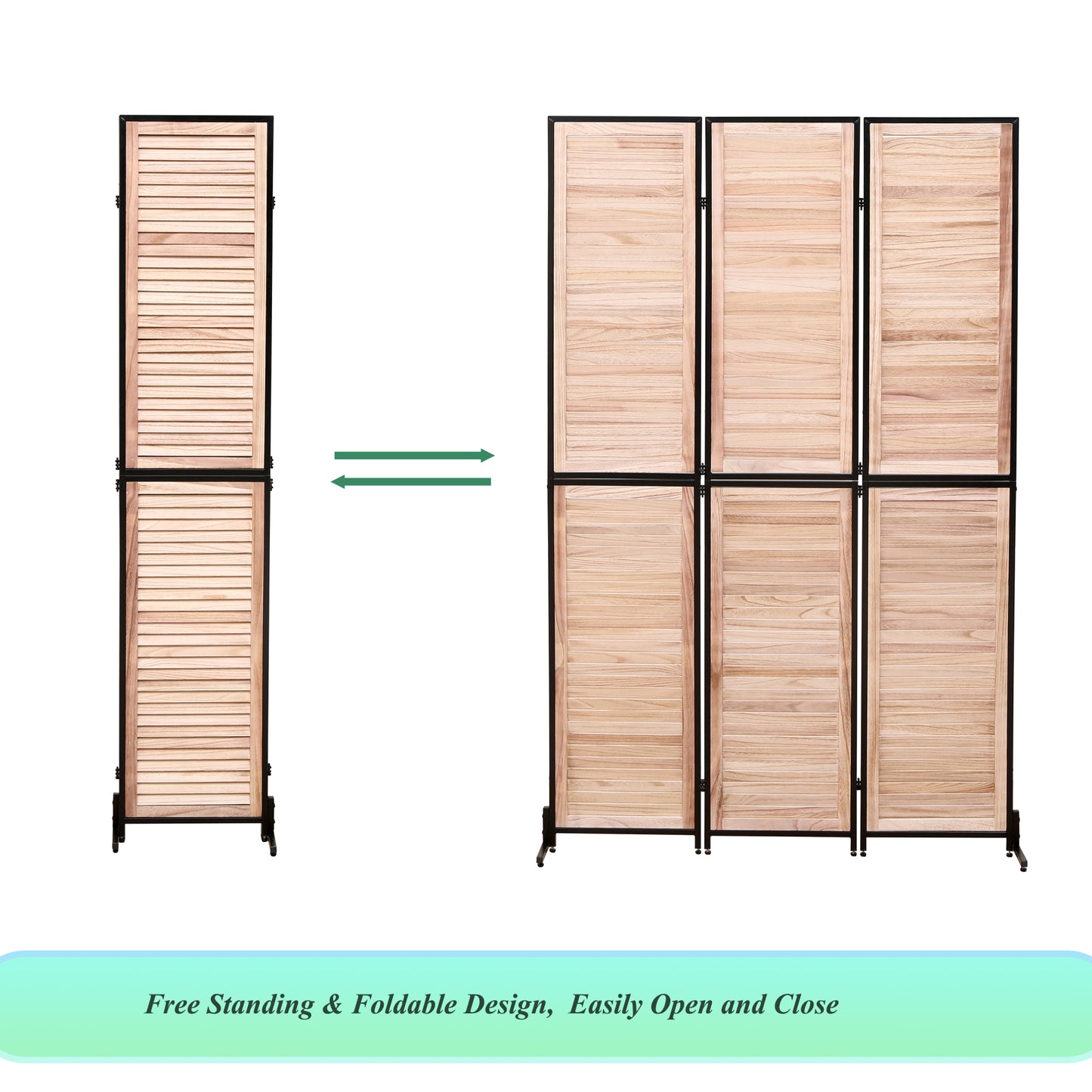 6 Ft Wood Folding Privacy Screen, Free Standing Wall Dividers, Room Separator For Living Room, Bedroom, Dining Room