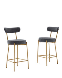 25 Inch Modern Gold Upholstered Sherpa Counter Stools Set of 2 with Backs for Kitchen Island