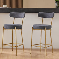 25 Inch Modern Gold Upholstered Sherpa Counter Stools Set of 2 with Backs for Kitchen Island