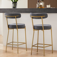 25 Inch Modern Gold Upholstered Sherpa Counter Stools Set of 2 with Backs for Kitchen Island