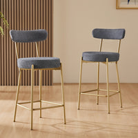25 Inch Modern Gold Upholstered Sherpa Counter Stools Set of 2 with Backs for Kitchen Island