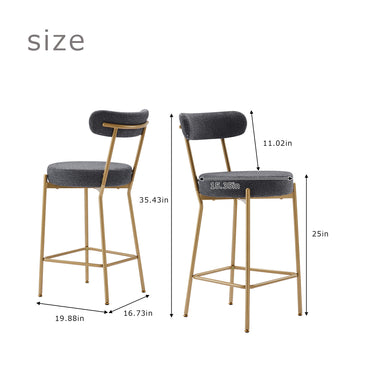 25 Inch Modern Gold Upholstered Sherpa Counter Stools Set of 2 with Backs for Kitchen Island
