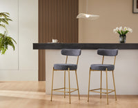 25 Inch Modern Gold Upholstered Sherpa Counter Stools Set of 2 with Backs for Kitchen Island