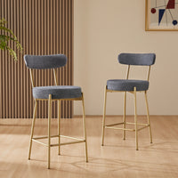 25 Inch Modern Gold Upholstered Sherpa Counter Stools Set of 2 with Backs for Kitchen Island