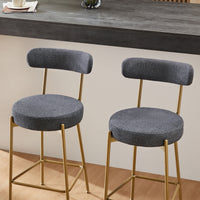 25 Inch Modern Gold Upholstered Sherpa Counter Stools Set of 2 with Backs for Kitchen Island