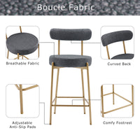 25 Inch Modern Gold Upholstered Sherpa Counter Stools Set of 2 with Backs for Kitchen Island