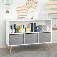 Kids Bookcase with Collapsible Fabric Drawers - Children's Book Display & Toy Storage Organizer, White/Gray, Stylish