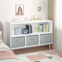 Kids Bookcase with Collapsible Fabric Drawers - Children's Book Display & Toy Storage Organizer, White/Gray, Stylish
