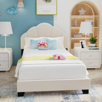 Twin Size Platform Bed For Kids, With Slatted Bed Base, No Box Spring Needed, Shell Design