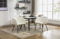 Set of 2 Ivory Boucle Fabric Dining Chairs with Black Metal Legs Modern Home Furniture