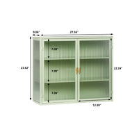 Modern Two-Door Glass Wall Cabinet with Three-Tier Storage for Entryway Living Room Bathroom Dining Room Mint Green