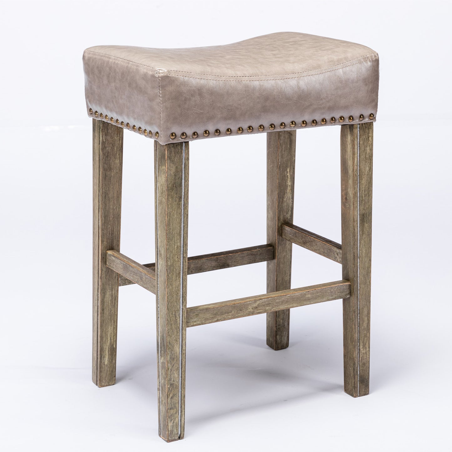 Counter Height 26" Bar Stools for Kitchen Counter Backless  Faux Leather Stools Farmhouse Island Chairs (26 Inch, Gray, Set of 2)