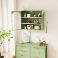 Modern Two-Door Wall Cabinet with Three-Tier Storage for Entryway Living Room Bathroom Dining Room Green Woven Pattern Design