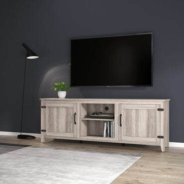 TV Stand Storage Media Console Entertainment Center with Two Doors in Grey Walnut Finish