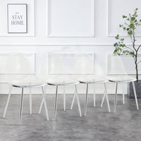 Modern Minimalist Transparent Dining Chair Set 6pcs Armless Nordic Makeup Stool with Silver Plated Metal Legs
