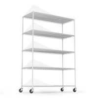 Heavy Duty 5 Tier Adjustable Storage Rack 6000lbs Metal Shelf with Wheels and Shelf Liners 82 H x 48 L x 24 D White