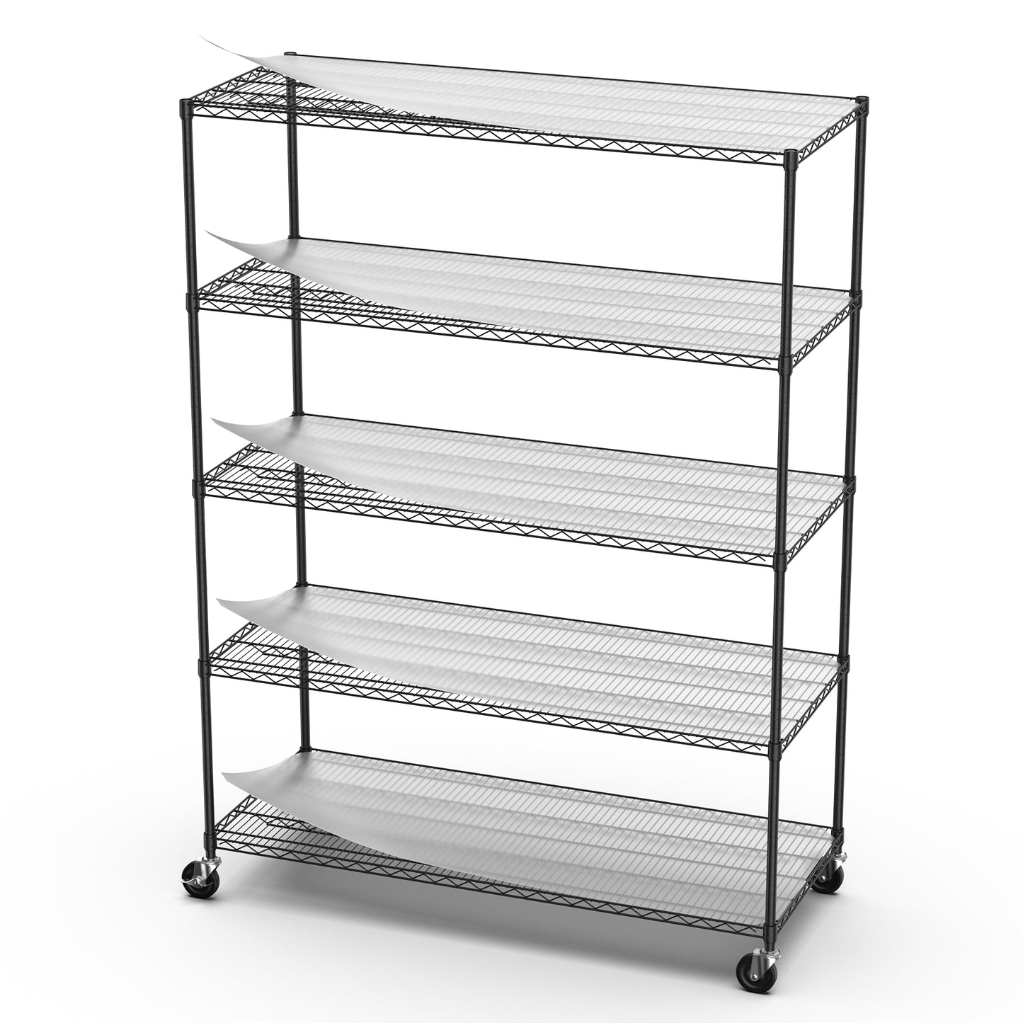 Heavy Duty Adjustable Storage Rack 7500lbs Metal Shelf Wire Shelving Unit with Wheels and Shelf Liners 82H x 60L x 24D Black