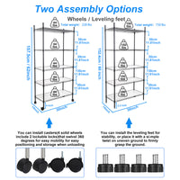 5 Tier Heavy Duty Wire Shelving Unit Adjustable Storage Shelves for Garage Kitchen Office Commercial Use Black Steel