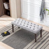 Upholstered Tufted Velvet Bench Ottoman for Dining Room Bedroom Entryway Light Gray Accent Footrest Stool