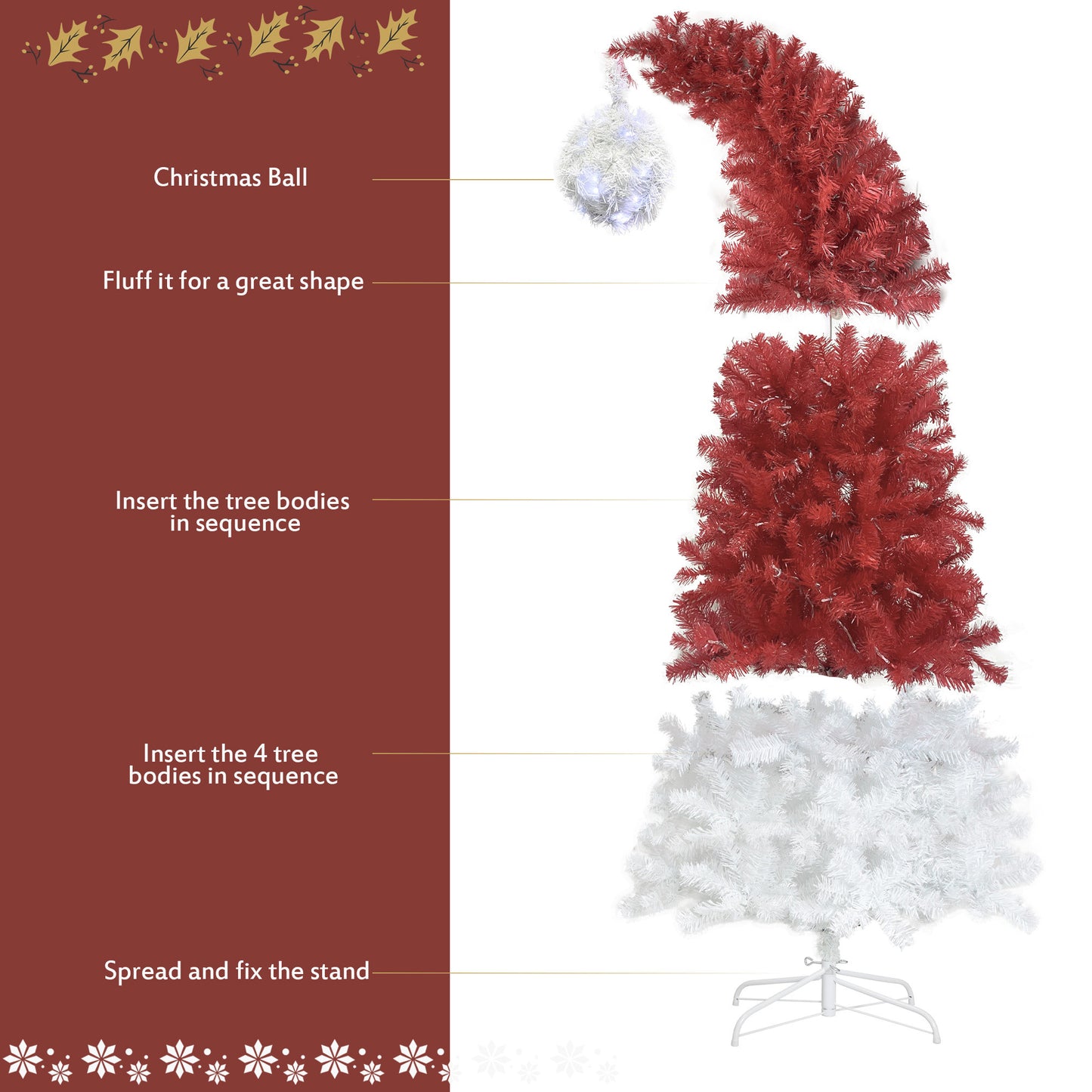 6FT Hinged Artificial Christmas Tree - Bendable Santa Hat Style, 1250 Lush Branch Tips, 300 LED Lights, Holiday Decor for Xmas Celebrations