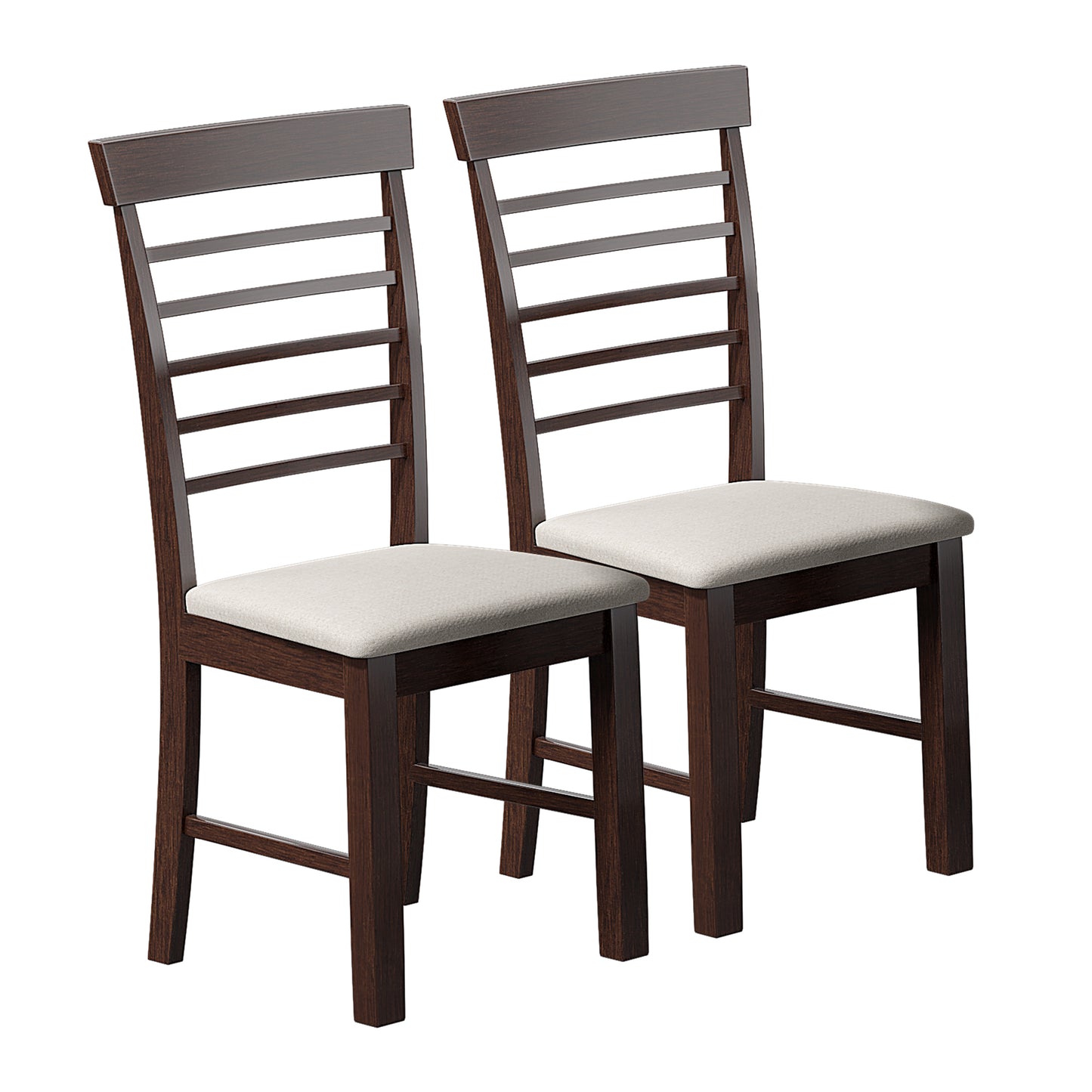 Retro Dining Chair Set of 2 Rustic Rubberwood Upholstered High Back Cushion Cream Dark Cappuccino Small Space Kitchen