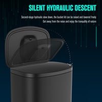 Curved Surface 13 Gallon 50L Kitchen Foot Pedal Soft Close Trash Can Stainless Steel Rectangular Bin with 30 Garbage Bags BLACK