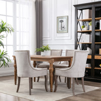 Ultra Side Dining Chair，Thickened fabric chairs with neutrally toned solid wood legs， Bronze nail head，Set of 2，Beige