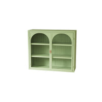 Modern Two-Door Wall Cabinet with Three-Tier Storage for Entryway Living Room Bathroom Dining Room Green Woven Pattern Design