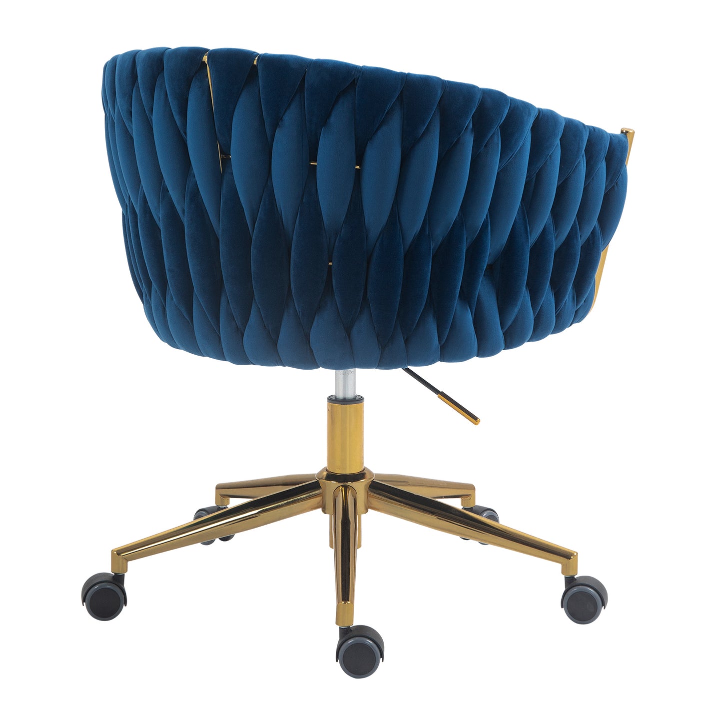 Modern Hand Woven Office Chair with Wheels Height Adjustable 360 degree  Swivel Vanity Chair for Bedroom Living Room Blue