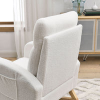 Modern Accent High Backrest Lounge Arm Rocking Chair with Two Side Pockets Teddy White Ivory