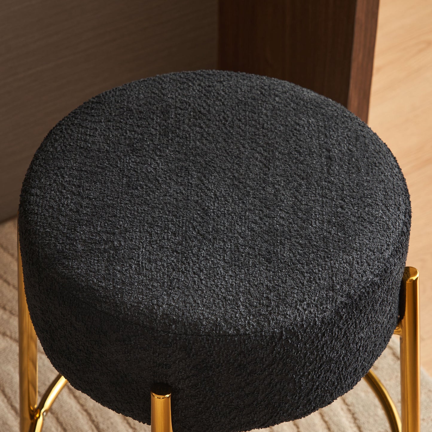 Contemporary Set of 2 24 Inch Upholstered Round Bar Stools for Kitchen and Cafe Stylish Seating