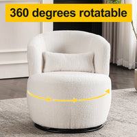 White Plush Swivel Accent Chair - Contemporary Round Armchair with 360° Rotation and Metal Base for Living Room Elegance