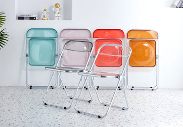 Clear Folding Chair Transparent Plastic Modern Living Room Seat Lightweight Comfortable Design