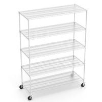 5 Tier Heavy Duty Adjustable Storage Rack Metal Shelf with Wheels Shelf Liners 82H x 60L x 24D White 7500lbs Capacity