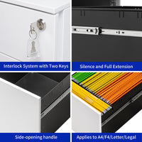 3 Drawer Mobile File Cabinet with Lock Steel Storage for Legal Letter A4 F4 Size Fully Assembled Home Office Use