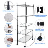 5 Tier Heavy Duty Wire Shelving Unit Adjustable Storage Shelves for Garage Kitchen Office Commercial Use Black Steel