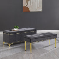 Large Storage Benches with Nailhead Trim Tufted Velvet 2 in 1 Combination for Living Room Entryway Hallway Bedroom Gold Legs 250lbs Capacity