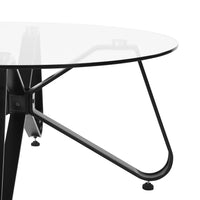 Round Coffee Table 31.5 Inch Modern Tempered Glass Top Metal Legs Accent Side End Table Black