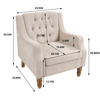 Vintage Brass Studded Accent Chair Set with Footrest Tufted Upholstered Armchair for Living Room Bedroom Reading