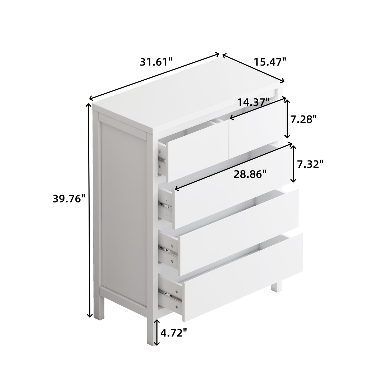 4-Tier 5-Drawer MDF Storage Cabinet for Bedroom Living Room Dining Room Hallways White