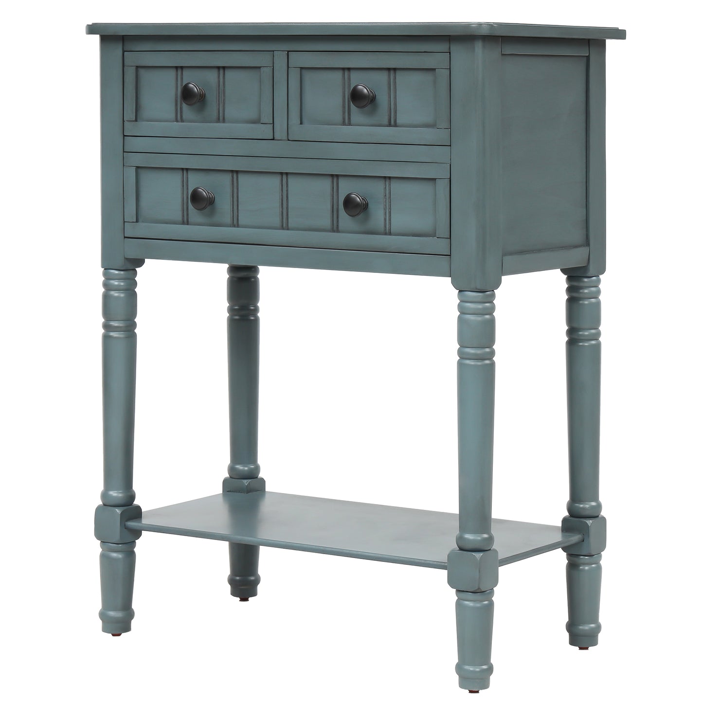 Narrow Console Table with Three Storage Drawers and Bottom Shelf for Living Room Easy Assembly Navy