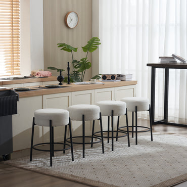 Set of 2 24 Inch Tall Round Upholstered Bar Stools for Kitchen and Coffee Shops Contemporary Design