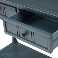 Traditional Console Table with Two Drawers and Bottom Shelf in Navy Finish