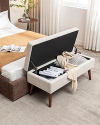 Off White Storage Bench for Bedroom or Entryway 43.7 Inch Ottoman Foot of Bed Seating Solution