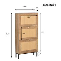 3 Flip Drawer Rattan Shoe Cabinet Freestanding Organizer with Metal Legs for Entryway Hallway Bedroom Mudroom Storage