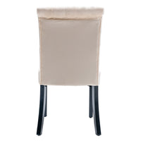 Tufted High Back Velvet Dining Chair Set of 2 Beige Solid Wood Frame Accent Chairs